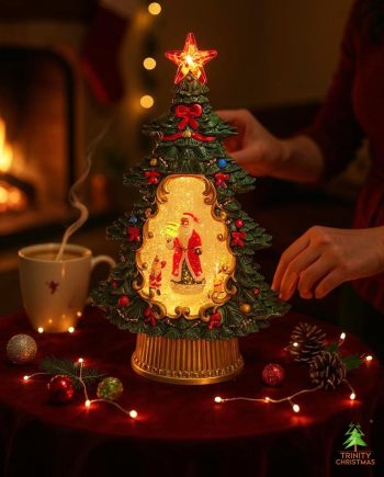 Christmas Tree Shaped Snow Globe Lantern - Santa's Magical Scene
