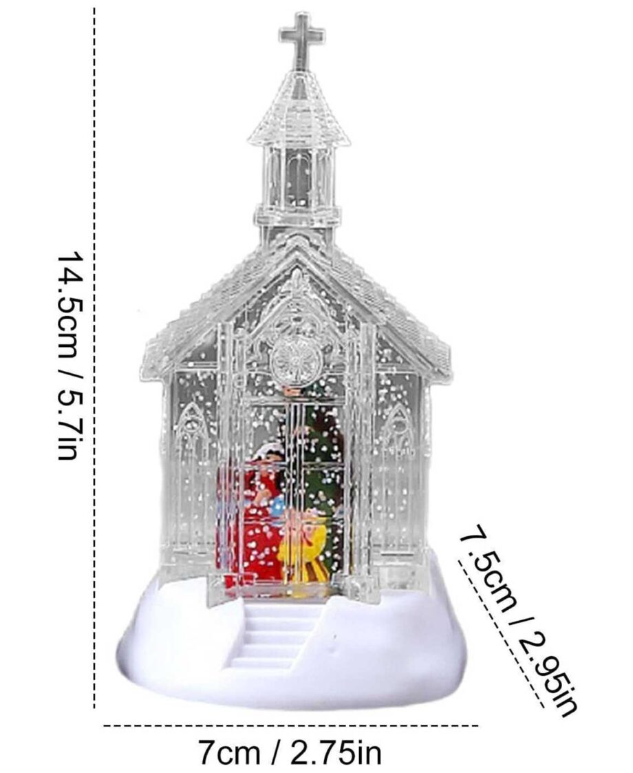 White Church Snow Globe Lantern