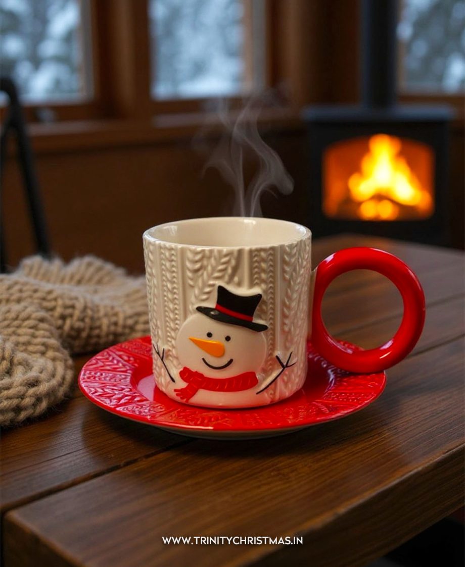 Snowman Coffee Set with Mug and Saucer