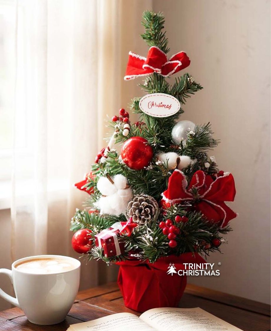 2 Feet Pre-Decorated Red Tabletop Christmas Tree