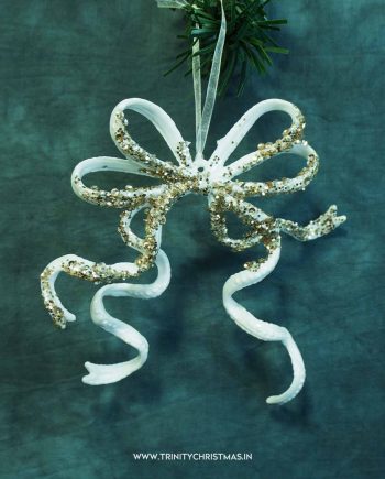 Pure White Gold Dust Bow Ornament 13.5x11.5CM
